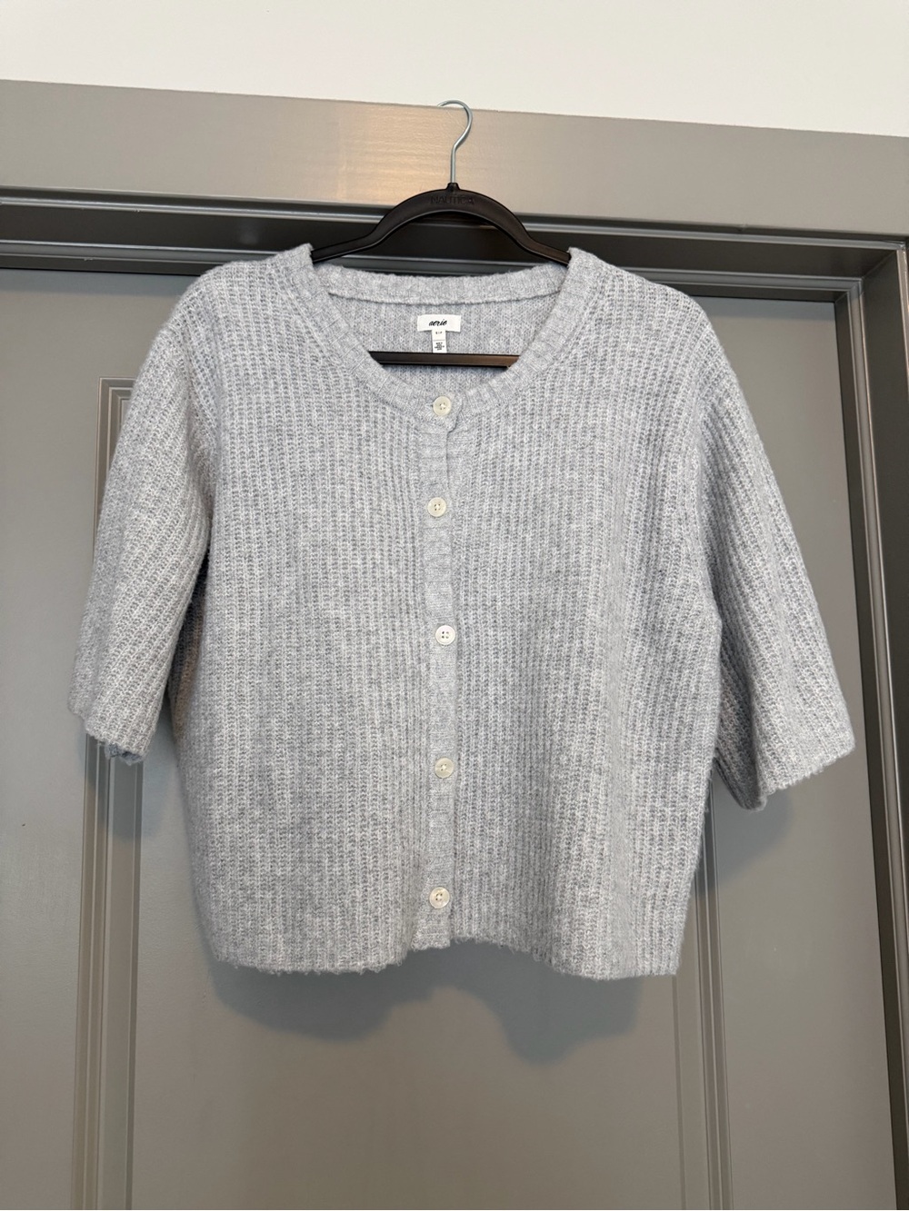 Aerie Light Gray Knit Button-Front Cardigan